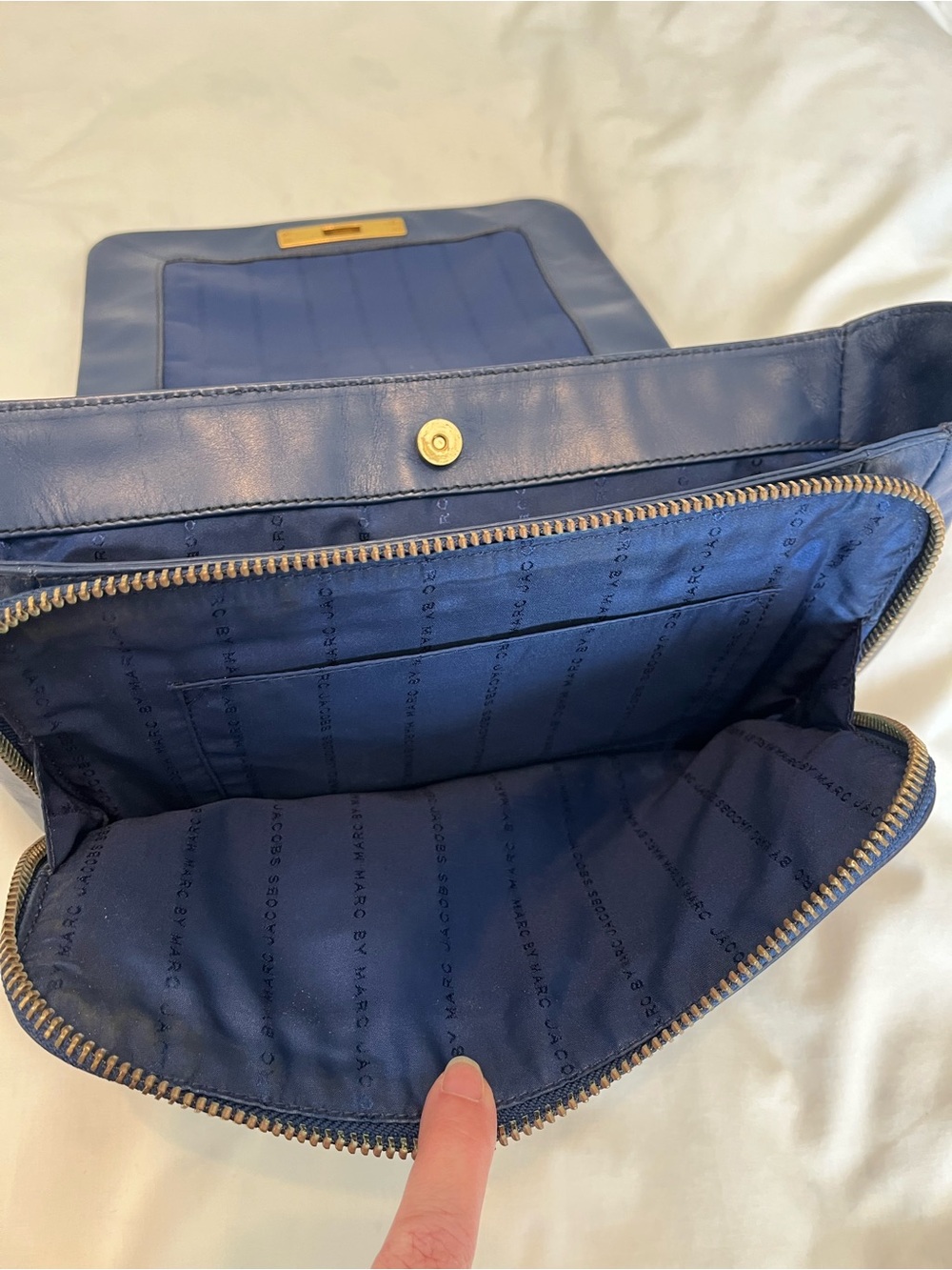 Classic Blue Leather Marc Jacobs Top-Handle Satchel/ipad Case Purse Pockets Zipp - Picture 4 of 8